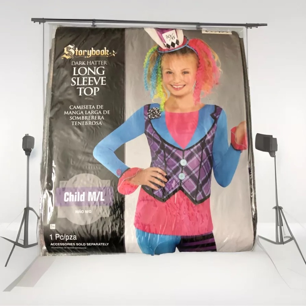 ⭐ Amscan Storybook Dark Hatter Long Sleeve Top Child Size M/L 14 Costume NEW